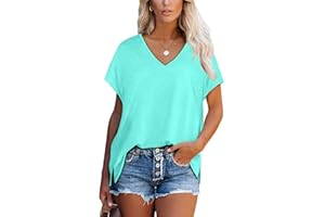 Aokosor T Shirts for Women V Neck Summer Tops Ladies Extended Shoulder Tshirt