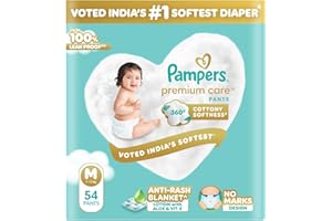 Pampers Premium Care Pant Style Baby Diapers | Medium (M size) | 54 Count | Voted India's Softest | All-in-1 with 360 Cottony Softness Diapers | 7-12kg