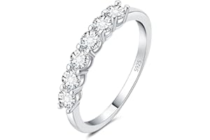 JewelryPalace Anello Half Eternity in Argento 925 con Moissanite, 6 Pietre a Taglio Rotondo, Fede Nuziale Donna in Tre Ori per Matrimonio