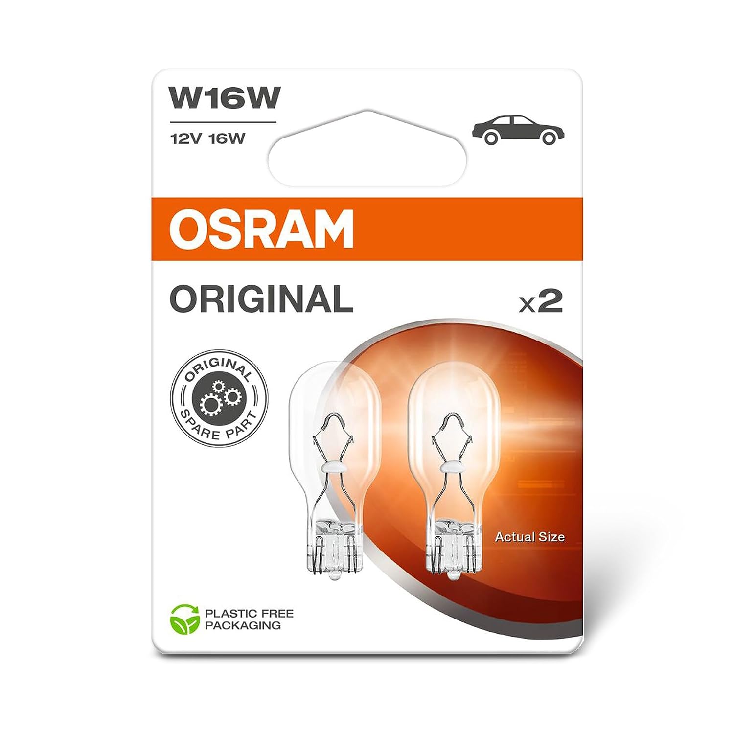 OSRAM ORIGINAL LINE 12 V, W16W, signaliseringslamp, Wedbe basis van metaal, dubbele blister (2 lampen)