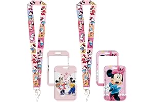 Minnie Mickey Cordino, LKNBIF 2 Pezzi Porta Badge Lanyard, Laccetti Porta Badge Cordini con Minnie per Portabadge da Collo e Trasparente Titolare per Il Biglietto Carta Chiavi (Rosa)
