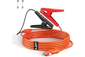 QURZOU 12V Automobile Charging Cable for Jackery,14AWG Cigarette Lighter Plug to Alligator Battery Clamps Car Battery Charger(12V Alligator)