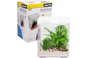 Aqua One Acrylic Betta Sense 9.7L Siamese Fighter Nano Tank, White, with Built in Filter, LCD Thermometer and Light