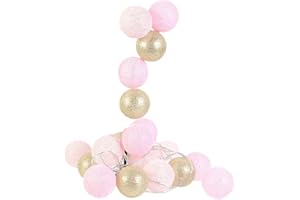 NAWA HOME & WORK Guirnalda de Bolas de Algodón LED Rosa/Oro Cadena Luz, 3.72 m Luces Interior 20 Bolas de Algodón, Guirnalda Luminosa USB, Decoración de Interior, Pink, Habitación niña, Fiesta, Infantil. Mod. IL4007