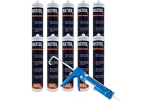 MULTISIL PRO Silicone Sigillante Acetico Universale per Interni ed Esterni, Elevata Flessibilità, Antimuffa, Resistente all'Acqua NA92 PRO ML.280 (Con Pistola, Trasparente, 10)