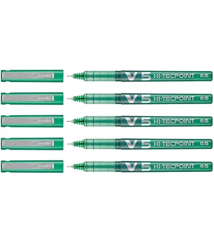 Pilot Hi-Tecpoint V5 Tintenroller – 5 Stück, Violette Flüssigtinte, Strichstärke 0,3 Mm, Mit Metallklammer