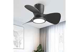Ateroll Ventilatore da Soffitto con Luce, Ø61cm, Dimmerabile 3CCT (3000K-4000K-5000K), 1500LM Con Telecomando, 4 Velocità, Timer, Adatto per Soggiorno, Cucina, Camera da Letto (Nero)