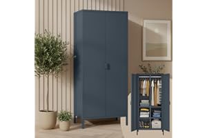 skølm Ituri Metallschrank Anthrazit – Kleiderschrank mit 6 Fächern & 2 Kleiderstangen – Garderobenschrank Flur 80 cm breit – Schlafzimmerschrank Industrial Style – Stahlschrank für Wohnzimmer & Büro