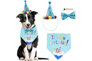 WUBAYI Set di bandana di compleanno per cani, con cappello e papillon per feste di compleanno a forma di cagnolino, decorazione per cani e gatti (blu)