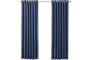 Olivia Rocco Blackout Eyelet Curtains Black Out Thermal Ring Top Curtain Pair Window Treatment Living Room Bedroom, 66" (Width) x 54" (Drop) Navy