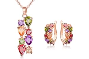 BAOBEI kaguyo crystal jewellery sets for women, rose gold plated Multicolor Zirconia pendant necklace with hoop earrings jewellery sets gift for women girls birthday jewellery gifts