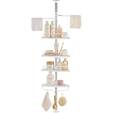 JUPPLIES Telescopic Bathroom Shelf Adjustable Height 100-32 cm | Corner Bathroom Shower Plastic and Metal Without Drill &ndash; Bat