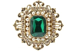 IMINI Spilla con strass antichi per donne e ragazze, tono oro, vintage, barocco, rettangolo, cristallo, perla, boho, stile vittoriano, spille da bavero, elegante, ornamento per feste di Natale, gioielli