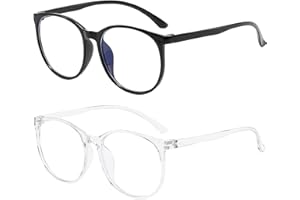 FANGBOJIE 2 Stück Anti Blaues Fake Brille, Blaulichtfilter Brille Herren Damen, Blue Light Glasses, Qualität Runde Rahmen Blaulicht Brille, Leichtes Gewicht Klare Blaulichtfilter Brille (Transparent,Schwarz）