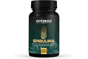 Ambrosial Spirulina Capsules 500mg - Highly Dosed Tablets, Vegan, No Additives, Protein Powder, Greens Powder, Spirulina and Chlorella, Immune System Booster, 60 Capsules