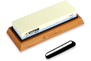 ‎WAKOLI Wakoli 2in1 Messerschärfer Messer Schleifstein Set 1000/4000 aus Korund - Doppelseitiger Wetzstein mit Holzhalterung - Messerschärfer Set mit Schleifhilfe - Schleifblock - Whetstone - Sharpening Stone