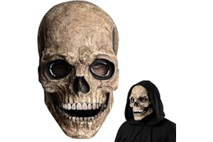 Dlishka Halloween Deko Totenkopf Maske FüR Herren,Horror Voller Kopf,Totenkopf-Maske Mit Beweglichem Kiefer,Realistischer Latex-Helm,Horror Filme Zombie KostüM.