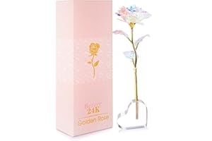 PIQIUQIU Rose avec Base en Forme de Coeur, Fleur Rose Eternelle pour Elle Maman Femme Petite Amie au Saint Valentin Fête