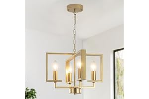 QAREHL Modern Chandeliers Ceiling Light, Industrial Gold Chandelier Height Adjustable Metal Pendant Light Fitting, Dining Room Lights Ceiling for Kitchen Living Room Bedroom Hallway, 4 * E14 Socket