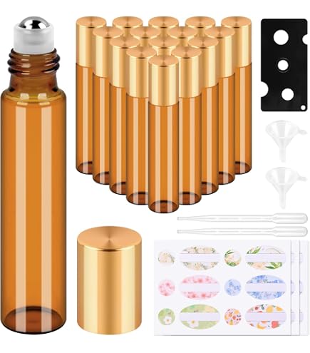 24 Bouteilles Roll On En Verre Ambré 10ml - Flacons Huiles Essentielles Vide Avec Bille Acier - Rechargeable