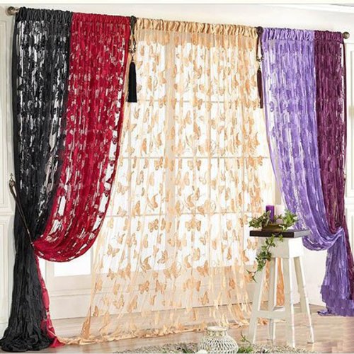 Generic Schmetterling Vorhang Fadenvorhang Jacquard Tür Fenster Scheibe Raumteiler Quaste Wohnzimmer Haus Dekoration , 200cm x 100 cm – Schwarz - 4