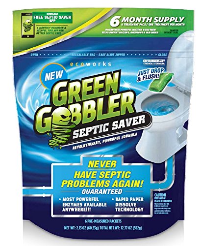 Green Gobbler Septic Saver Treatment System - Sewage & Septic Tank Cleaner - Bacteria Enzyme Packs for Monthly Septic Tank Treatments - 6 Pods (1.3oz)