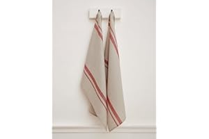 Solino Home Linen Kitchen Towels 17 x 26 Inch – Set of 2, 100% Pure Linen Red and Natural Kitchen/Tea Towels for Father's Day – Handcrafted from European Flax and Machine Washable – French Stripe