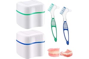 Guador 2 Scatola per protesi Spazzola per la pulizia della dentiera Scatola per la dentiera Spazzola per la pulizia della dentiera Spazzolino per dentiera Scatola Contenitore per protesi con cestello
