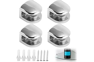 Menibeuty 4 Piezas Soporte Estante Cristal Abrazadera de Vidrio Ajustable 6-8mm, Clip de Vidrio Semicírculo, Soporte De Espejo De Vidrios para Montaje En Pared Redondo, para baño, Sala de Estar, etc