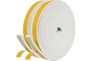 fowong Draft Excluder Tape for Doors, 2 Rolls 12 mm(W) x 6 mm(T) x 4M (L) Weather Stripping, Draught Excluder Seal Strip for Window, Closed Cell Self Adhesive Weather Seal Strip, Total 8M Long, White