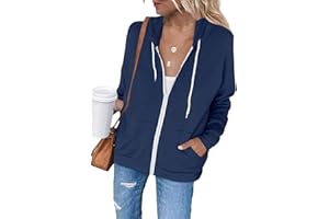 Uusollecy Sweats Capuche Femme Sweat Zippé Veste Casual Manches Longues Décontracté Sweat-Shirt avec Poches Couleur Unie Printemps, Automne et Hiver