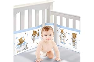 Bizcasa Ochraniacz do łóżeczka dziecięcego, 2 sztuki, oddychająca, 4-stronna podszewka z siatki, regulowana, zdejmowany, 340 x 30 cm + 160 x 30 cm (miś)