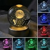 Senon Kristal Cam K&uuml;re Renk Değiştiren LED Işıklı Gece Lambası Dekoratif Hediyelik Gezegenler (Astronot)