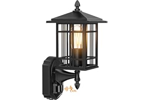 Lamomo Outdoor Wall Light,Motion Sensor Light Outdoor,Waterproof Aluminum Security Light Sensor Wall Lantern Black Anti-Rust Outside Wall Sconce for Garden Doorway(No Bulb)