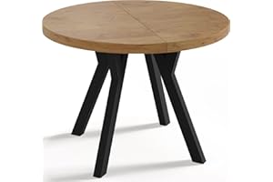 WFL GROUP Designer Runder Ausziehbarer Esstisch - Loft-Stil, Industriell, Platzsparend - Schwarze Beine - 100 bis 200 cm - für 6-8 Personen - Hergestellt in EU - Eiche Lancelot - 200 cm