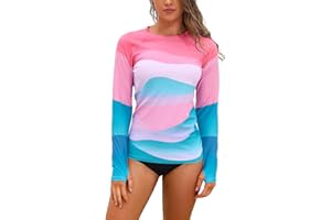 SHEKINI Maillot de Bain à Manches Longues pour Femme avec Protection Solaire Série Imprimée Paysage Haut de Surf