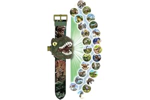 LILITOK Projektor 3D dla dzieci Dinosuars zegarek zabawki, 24 wzory, kreatywne, świecące dinozaury, zegarek z projekcją z klapką, zabawki elektroniczne, prezent dla dzieci w wieku 3, 4, 5, 6 lat, ZIELONY