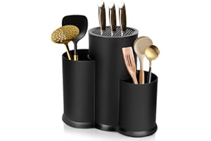 CARSEATTY Porta Coltelli Cucina, 3 In 1 Ceppo Coltelli da Cucina, Ceppo Portacoltelli, Ceppo Coltelli Vuoto Nero, Universale Portacoltelli da Cucina, Porta Coltello Cucina, Porta Coltelli Tondo
