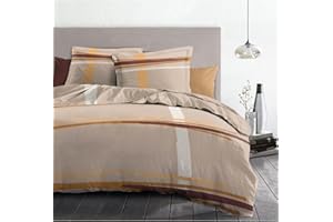 Home Linge Passion, Copripiumino – 3 pezzi, 100% cotone – 57 fili, 2 persone, 220 x 240 cm, Brian tonalità di legno beige e sabbia HP62702