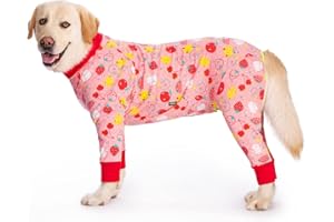 BT Bear Ropa para perros grandes, ropa elástica para mascotas, protege las articulaciones, anticabello, antilamidas, protección de heridas, overol para perros medianos y grandes (XXL, fruta rosa)