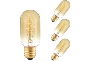 B4U E27 Vintage Edison Light Bulb 40W, 4 Pack Dimmable Decorative Filament Tube T45 Bulbs, 2700K, 230V