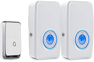 『No Battery Required』Wireless Doorbell Waterproof, AURTEC Door Chime Kit with 2 Plug-in LED Flash Receivers & 1 Press Self-Powered Transmitter, 51 Chimes, 4 Volume Levels, No Battery Required, White