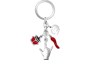 Angelra Portachiavi Portafortuna Donna Uomo, Lettere Iniziali Corno Rosso Coccinella Portachiavi di Regalo di Compleanno Natale