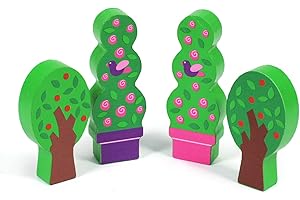 Talking Turtle 4-piece Wooden Trees & Bushes Set - Small World Scenery Playset - Inspire Imagination & Creative Playtime - Non-Toxic, Educational, & Safe for Kids
