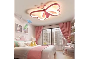 LANEKD Plafonnier LED Chambre d’enfant Moderne Luminaire Garçons Filles Chambre à Coucher Dimmable Lustre Cœur Pour Salle à Manger Cuisine Petit salon Lampe Suspendue (Papillon Rose)