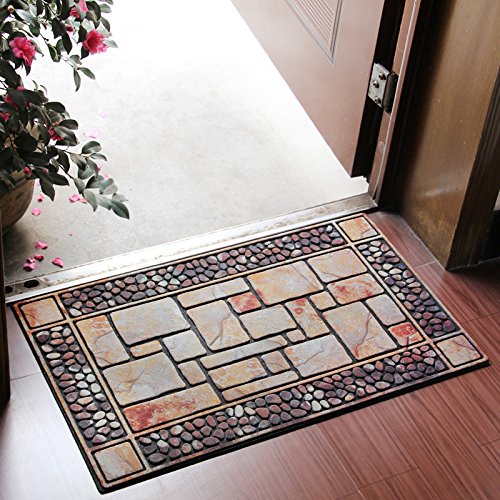 Preisvergleich Produktbild QWKA Willkommen Gummi Fußmatte, Fußmatte, Rutschfeste Tür, Slipmat, Lobby, reiben Matte, Beflockung Gummimatte, Classic 45 * 75 cm, Pebble Stone