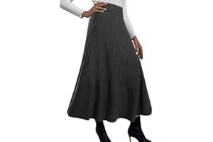 Adigaber Faldas Largas de Mujer Cintura Alta Falda Plisada de Punto Línea A Cintura Elástica Falda de Invierno