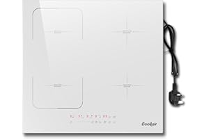 COOKSIR 60CM Induction Hob White, 4 Burner Induction Hob with Plug 13 amp, 2800W Electric Hob 220V, 60CM Hob Induction with Timer, Safety Lock, Boost, Keep Warm, Pause