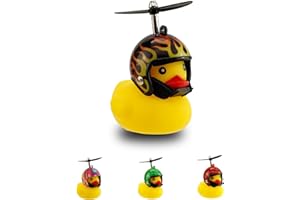 Winkee Canard de bain de vélo avec casque - Adorable klaxon de vélo avec casque et hélice - Canard couineur de vélo - Pour enfants - Décoration de vélo en caoutchouc - Cadeau pour Noël, anniversaire