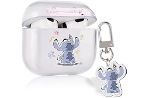 DiyGody Cute Anime Case for AirPods 3,Cartoon Case with Funny Kawaii Stich Keychain for Women Girls Kids,Unique Clear Shockproof Protective Soft Silicone Cover for Airpods 3rd Generation